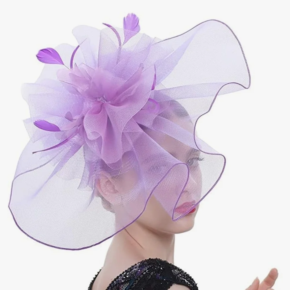 NEW! Elegant Lavender  Fascinator Hat with Feathers - Picture 3 of 4